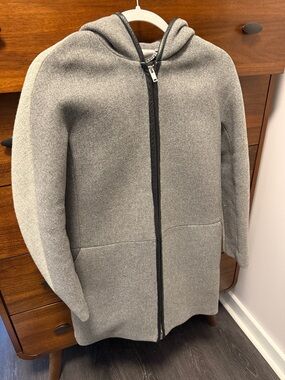 J.Crew Gray Color-block Stadium Cloth Coat with Leather Trim